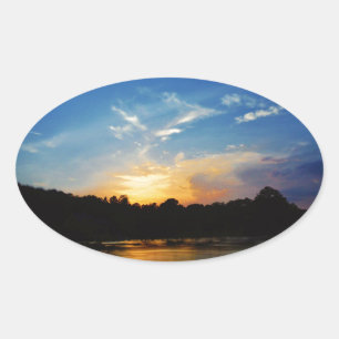 Sticker Ovale Sunset Mountain Lake