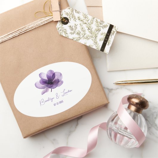 Sticker Ovale Superbe Mariage de fleurs violettes (Cadeaux)