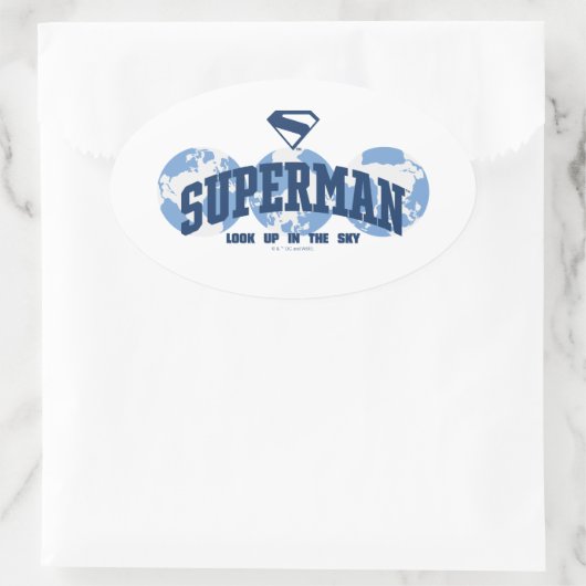 Sticker Ovale Superman dans le monde (Sac)