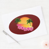 Sticker Ovale Surf et fleurs d'Hibiscus (Enveloppe)