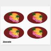 Sticker Ovale Surf et fleurs d'Hibiscus (Feuille)