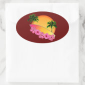 Sticker Ovale Surf et fleurs d'Hibiscus (Sac)
