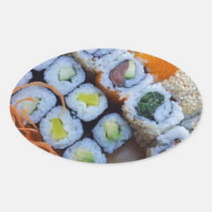 Sticker Ovale Sushi Asie Riz Poisson Nourriture Mer
