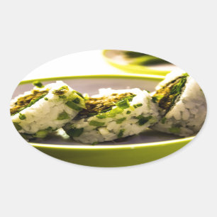Sticker Ovale Sushi Mange Japonais Asie Nourriture Riz Savoureux