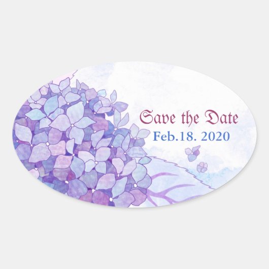 Sticker Ovale Sweet Purple Hydrangea Mariage Enregistrer la date (Devant)