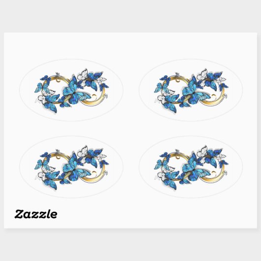 Sticker Ovale Symbol Infinity of Blue Morpho Butterflies (Feuille)