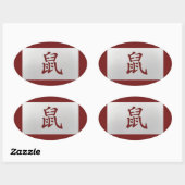 Sticker Ovale Symbole chinois de zodiaque rouge rat (Feuille)