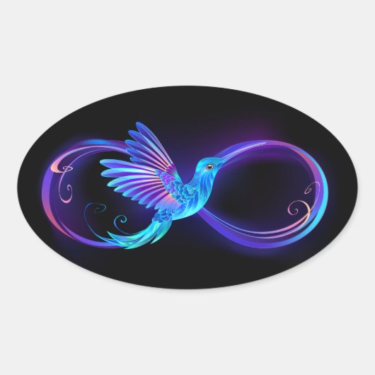 Sticker Ovale Symbole de Neon Infinity par Glowing Hummingbird (Devant)