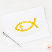 Sticker Ovale Symbole de poisson chrétien d'or avec Crucifix (Enveloppe)