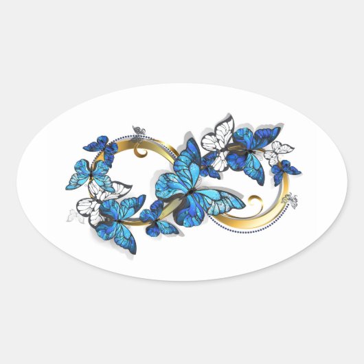 Sticker Ovale Symbole infini de papillons Morpho bleus (Devant)