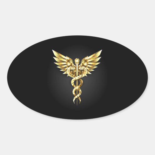 Sticker Ovale Symbole Polygonal Or Caduceus (Devant)