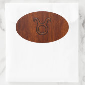 Sticker Ovale Symbole Taurus Zodiac en Mahogany Style imprimé (Sac)