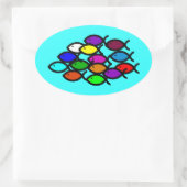 Sticker Ovale Symboles de poisson chrétien - Rainbow School - (Sac)