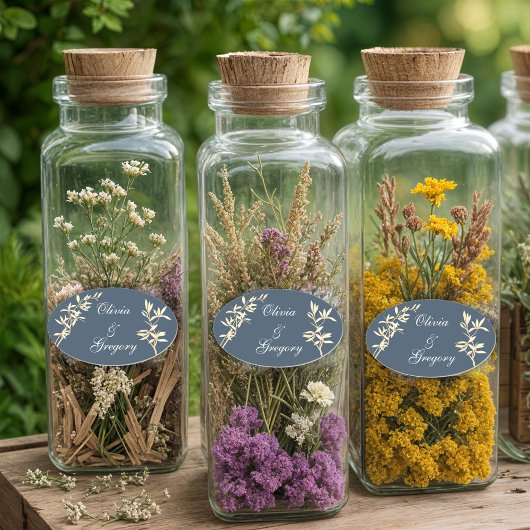 Sticker Ovale Symphonie florale intemporelle en bleu