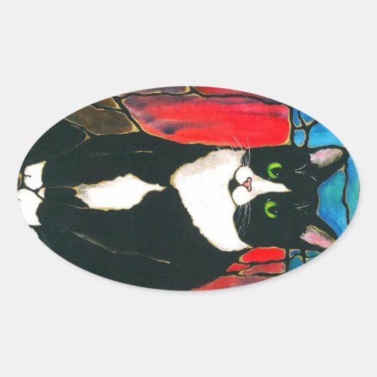 Sticker Ovale T-shirt Tuxedo Chat Conception de Verre (Devant)