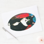 Sticker Ovale T-shirt Tuxedo Chat Conception de Verre (Enveloppe)