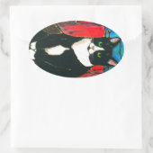 Sticker Ovale T-shirt Tuxedo Chat Conception de Verre (Sac)
