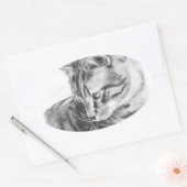 Sticker Ovale Tabby gris chat croqué au charbon de bois (Enveloppe)