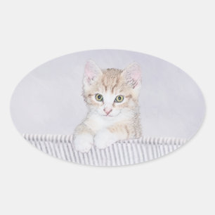 Sticker Ovale Tabby Orange Kitten Peinture - Art Chat original