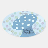 Sticker Ovale Taches et Points Boulangerie de Champignon Bleu (Devant)