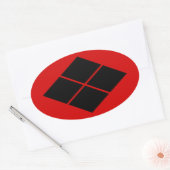 Sticker Ovale Takeda kamon japonais samouraï clan noir sur rouge (Enveloppe)