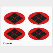 Sticker Ovale Takeda kamon japonais samouraï clan noir sur rouge (Feuille)