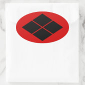 Sticker Ovale Takeda kamon japonais samouraï clan noir sur rouge (Sac)