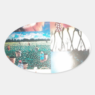 Sticker Ovale Tapisserie kenyane : Faune, culture et plage côtiè