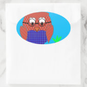 Sticker Ovale Tartan et Chouette des Coeurs (Sac)