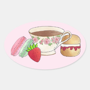 Sticker Ovale Tea Party Macarons Tea Party Scone