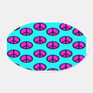 Sticker Ovale Teal hippie de l'adolescence super et signes de