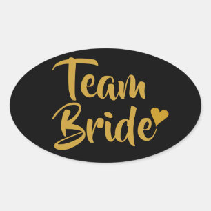 Sticker Ovale Team Bride Cœur Doré