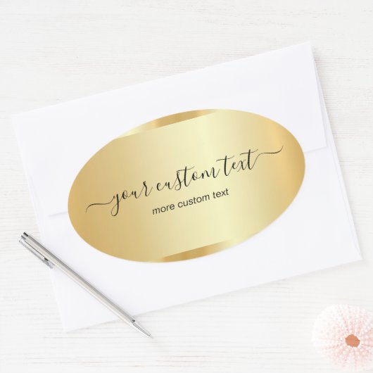 Sticker Ovale Template Gold Calligraphy Script Your Custom Text (Enveloppe)