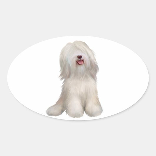 Sticker Ovale Terrier Tibétain (blanc) (Devant)