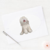 Sticker Ovale Terrier Tibétain (blanc) (Enveloppe)