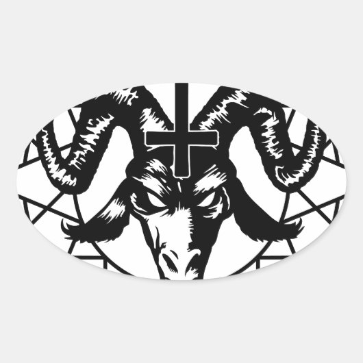 Sticker Ovale Tête avec Chaos Star (noir) (Devant)