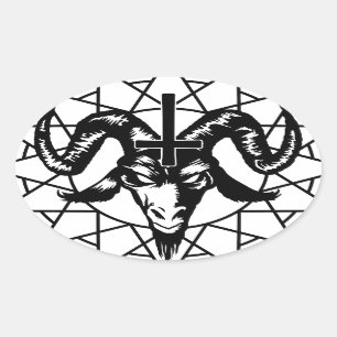 Sticker Ovale Tête avec l'étoile de chaos (noir)