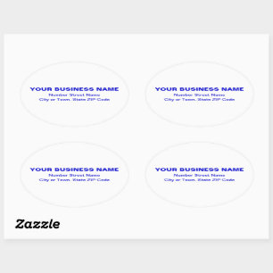 Sticker Ovale Texte bleu clair Adresse professionnelle sur Blanc