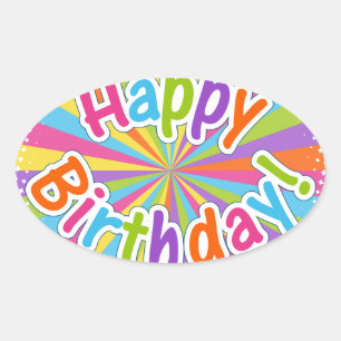 Sticker Ovale Texte d'arc-en-ciel de joyeux anniversaire