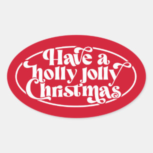 Sticker Ovale Texte de Noël Holly Jolly