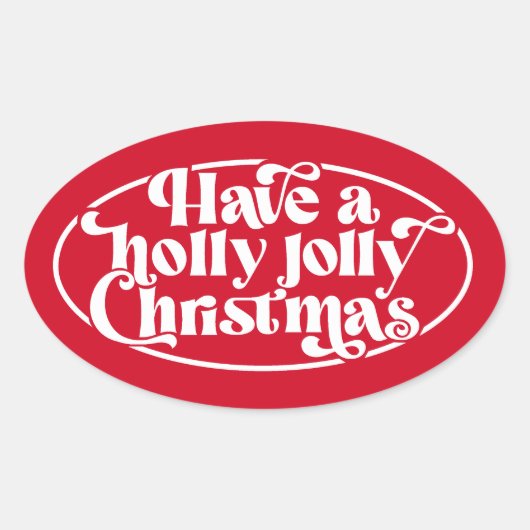 Sticker Ovale Texte de Noël Holly Jolly (Devant)