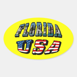 Sticker Ovale Texte du drapeau de l'État de Floride et des États