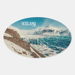 Sticker Ovale Texte personnalisé Solheimajokull, Islande