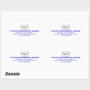 Sticker Ovale Textes minimaux de marque commerciale bleu sur bla