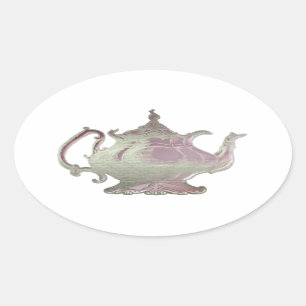 Sticker Ovale Théière vintage de rose de style