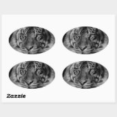 Sticker Ovale Tigre noir et blanc (Feuille)