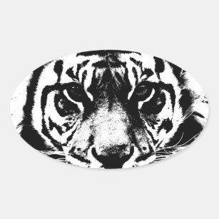 Sticker Ovale Tigre noir et blanc