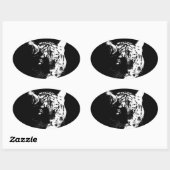 Sticker Ovale Tigre noir et blanc Pop Art (Feuille)