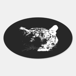 Sticker Ovale Tigre noir et blanc Pop Art