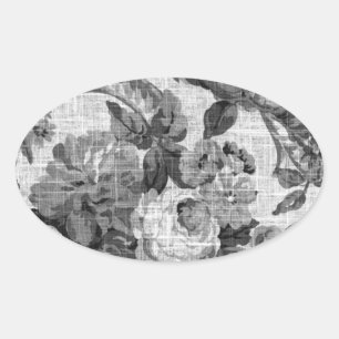 Sticker Ovale Toile Vintage florale noir et blanc no 5